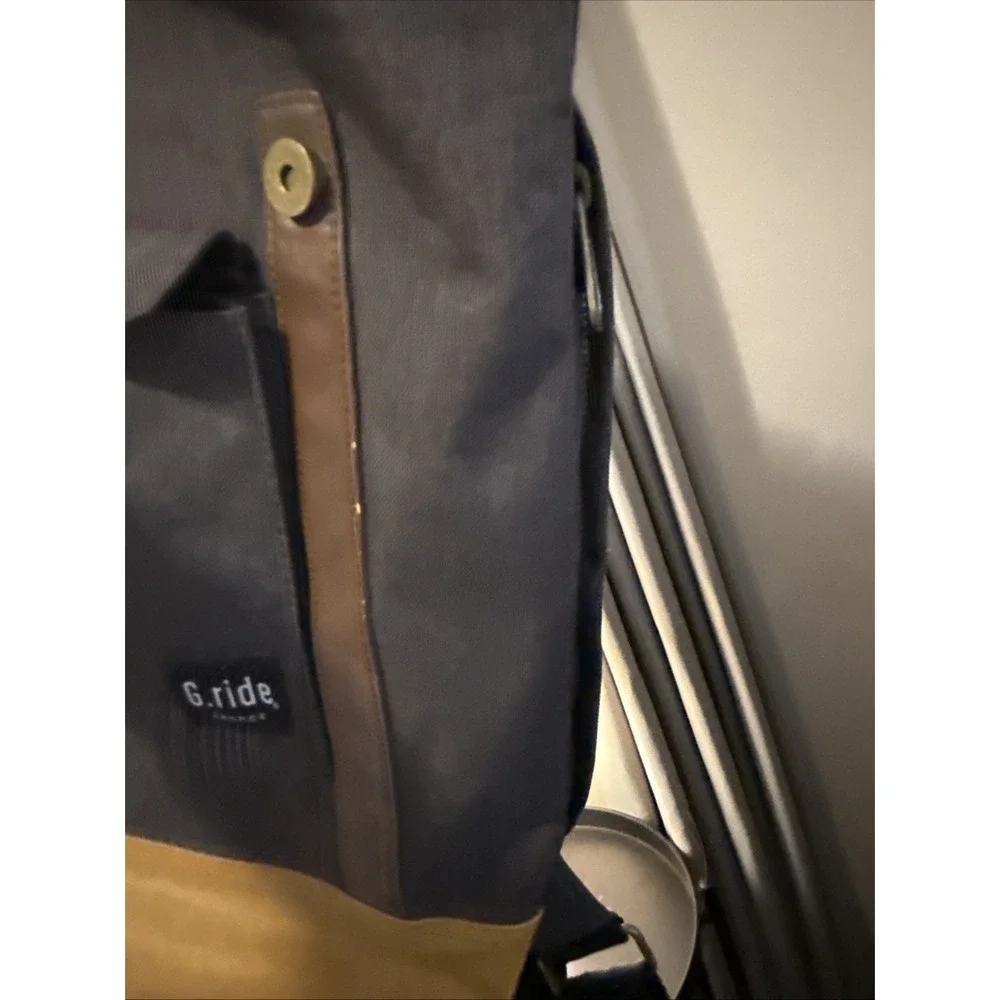 G. Ride France Roll Top Canvas Leather Backpack Dark Gray Khaki‎ Accent